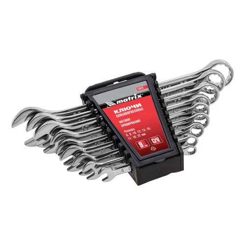 Набор ключей комбинированных, 6-22 мм, 9 шт, CrV, матовый хром Matrix