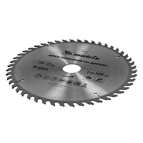 Пильный диск по дереву, 230 х 32 мм, 48 зубьев, кольцо 30/32 Matrix Professional