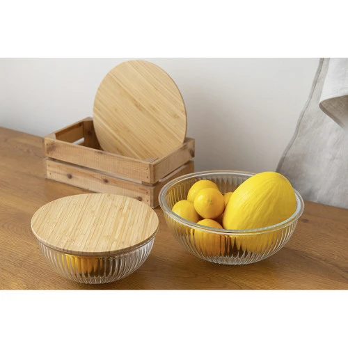 Чаша стеклянная с бамбуковой крышкой harmy, 3,5 л