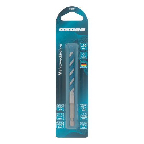 Сверло универсальное, Multipurpose PRO, 6-гр. хвостовик, 10мм Gross