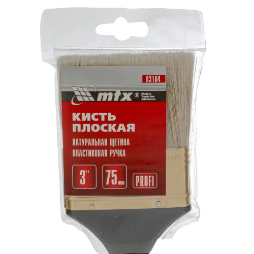 Кисть плоская "Профи" 3", натуральная щетина, пластмассовая ручка MTX