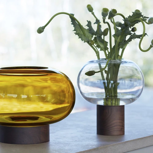 Ваза oblate, 21,5 см, прозрачная/орех