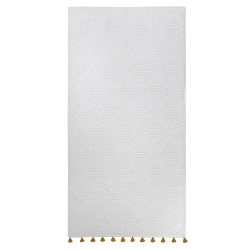 Полотенце банное белое, с кисточками цвета карри из коллекции essential, 70х140 см