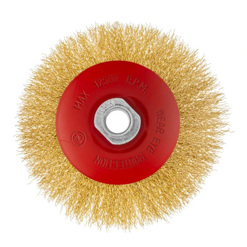 Щетка для УШМ, 125 мм, М14, "тарелка", латунированная витая проволока Matrix
