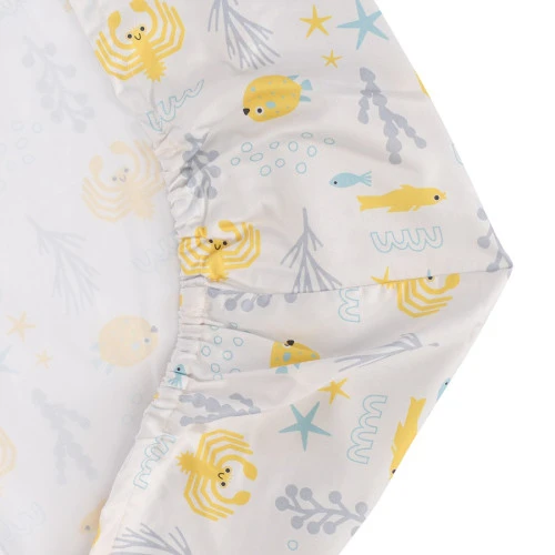 Простыня круглая на резинке из сатина с принтом oceania world из коллекции tiny world, 75х75х20 см