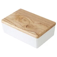 Масленка с крышкой из каучукового дерева soft ripples, dual glazing