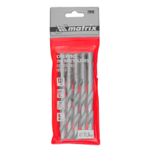 Сверло по металлу, 11 мм, полированное, HSS, 5 шт, цилиндрический хвостовик Matrix