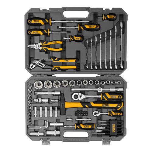 Набор инструментов, 1/2", 1/4", CrV, S2, пластиковый кейс, 84 предмета Denzel