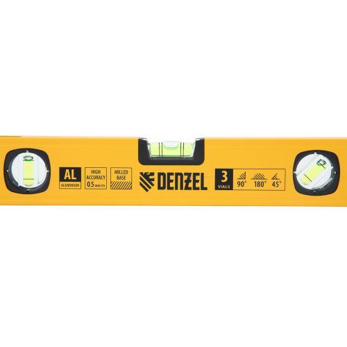 Уровень алюминиевый, магнит., фрезерованный, 3 глазка (1 зеркал.) 0,5 мм/м, 400 мм Denzel