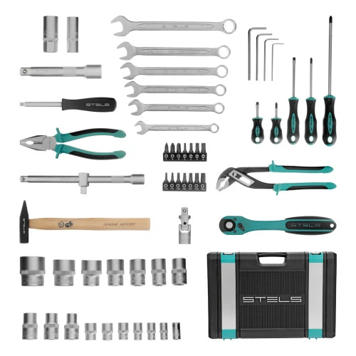 Набор инструментов, 1/2", Cr-V, S2, усиленный кейс, 58 предметов Stels