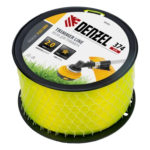 Леска для триммера звезда, 2,0мм х 374м, на DIN катушке FLEX CORD,  Denzel