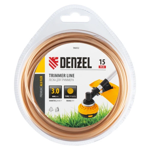 Леска для триммера армированная алюминием круглая, 3,0мм х 15м, блистер ALUFLEX Denzel