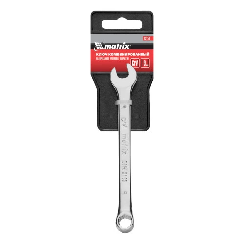 Ключ комбинированный, 9 мм, CrV, полированный хром Matrix