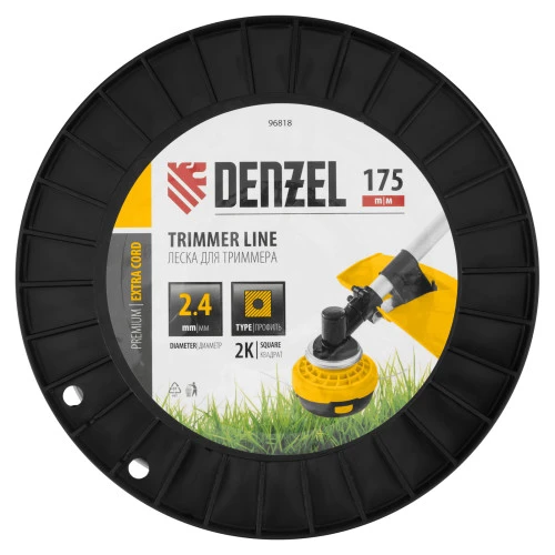Леска для триммера двухкомпонентная квадрат, 2,4мм х 175м, на DIN катушке EXTRA CORD Denzel