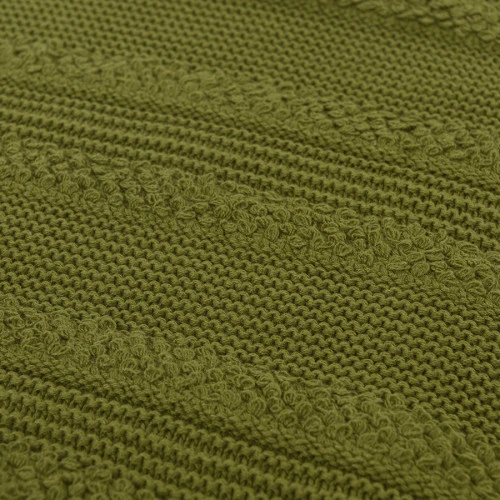 Плед из хлопка с буклированной вязкой оливкового цвета из коллекции essential, 130х170 см