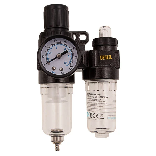 Блок подготовки воздуха регулятор-фильтр-лубрикатор FLR1500, 10 бар, 1500 л/мин, 1/4" Denzel