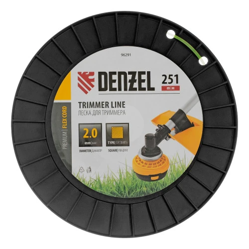 Леска для триммера квадрат, 2,0мм х 251м, на DIN катушке FLEX CORD Denzel