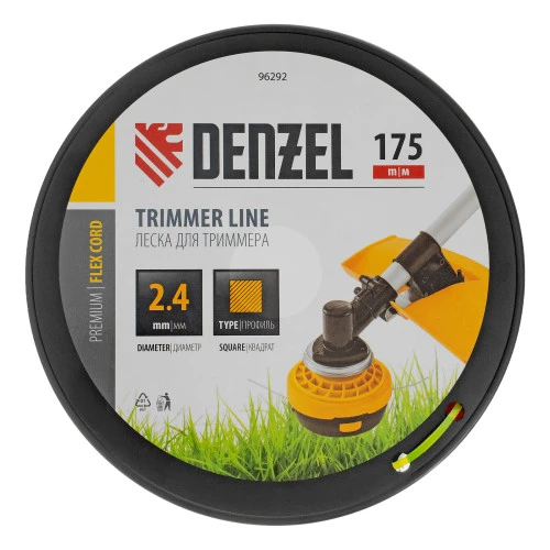 Леска для триммера квадрат, 2,4мм х 175м, на DIN катушке FLEX CORD Denzel