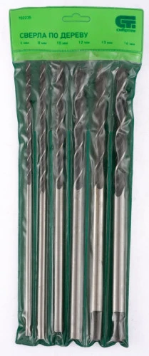 Набор сверл по дереву, 6-8-10-12-13-14 мм, L 300 мм, 6 шт, цилиндрический хвостовик Сибртех