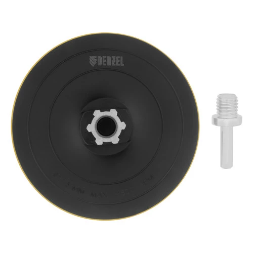 Тарелка опорная для дрели и УШМ с липучкой, 115 мм, твердая, с адаптером c М14 на d8 Denzel