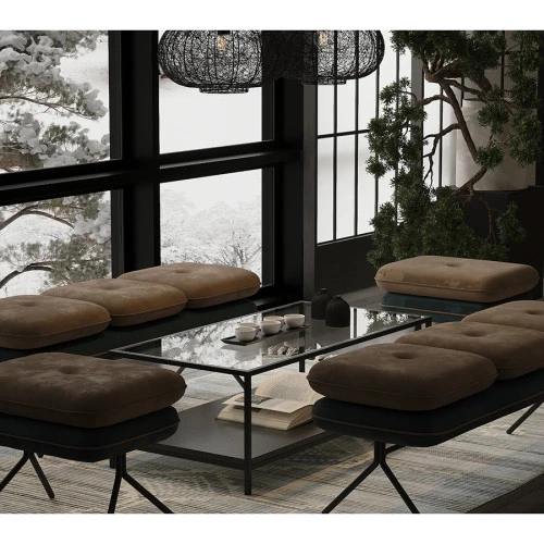 Пуф pea, велюр, бежевый/сине-зеленый