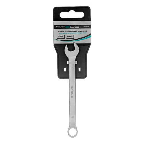 Ключ комбинированный, 9 мм, CrV, матовый хром Stels
