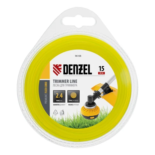 Леска для триммера, круглая 2.4 мм х 15 м, блистер Flex cord Denzel
