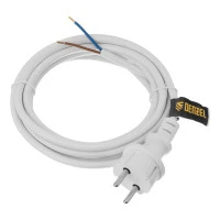 Шнур сетевой Energy Series, ПВС, 3 м, 2 x 1,5 мм, с неразборной вилкой, белый, Denzel