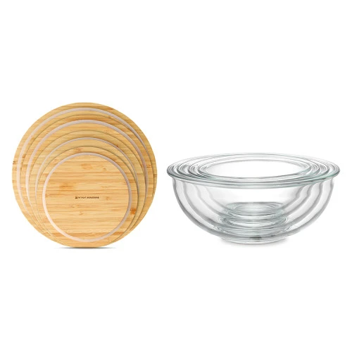 Набор из 4-х стеклянных мисок eco store с крышками из бамбука