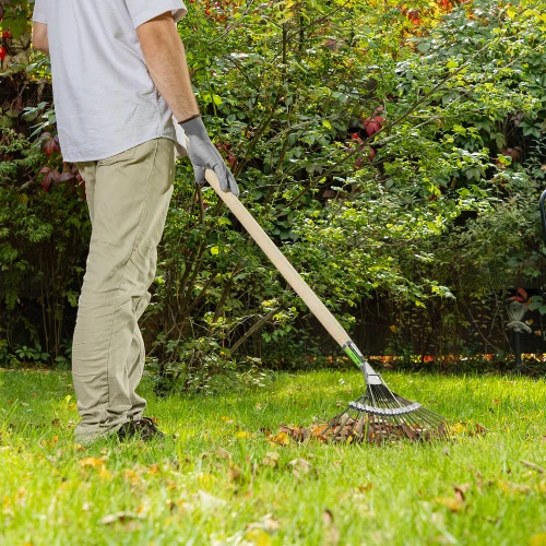 Грабли веерные стальные, 385 мм, 20 плоских зубьев, оксидированные, без черенка, Сибртех