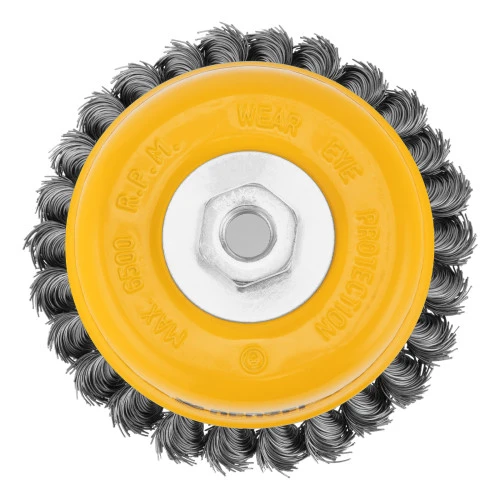 Щетка для УШМ, 125 мм, "Чашка", крученая нержавеющая проволока 0.5 мм, М14 Denzel