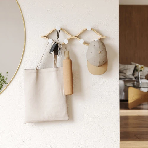 Вешалка настенная montage, 6 крючков, натуральное дерево/белая