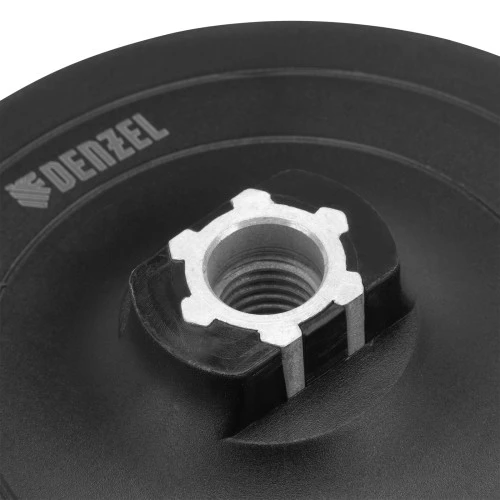 Тарелка опорная для дрели и УШМ с липучкой, 125 мм, твердая, с адаптером c М14 на d8 Denzel