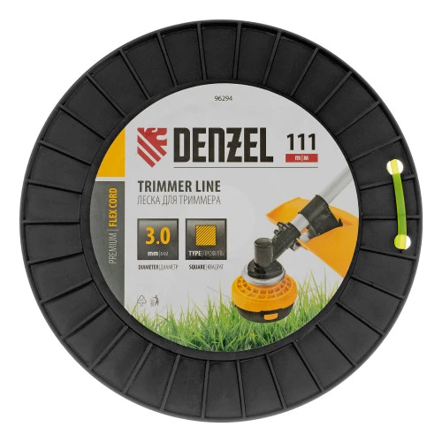 Леска для триммера квадрат, 3,0мм х 111м, на DIN катушке FLEX CORD Denzel