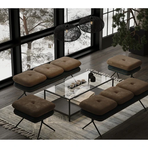 Пуф pea, велюр, бежевый/сине-зеленый