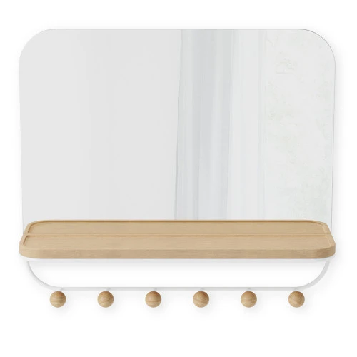 Зеркало с крючками для аксессуаров estique, 46х41 см, белое/натуральное дерево