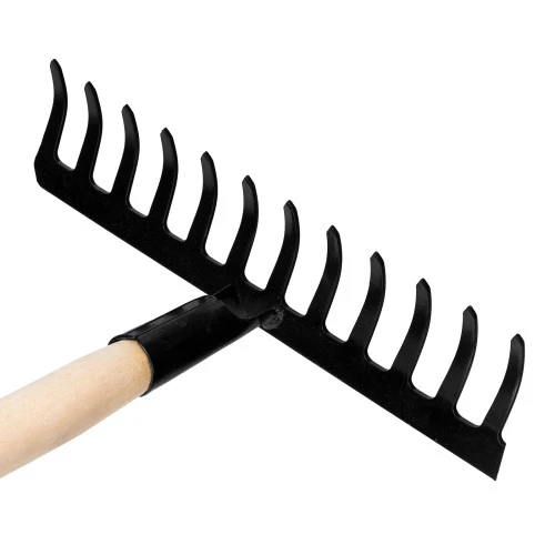 Грабли стальные, 300х1300 мм, 12 прямых зубьев, деревянный черенок, Сибртех