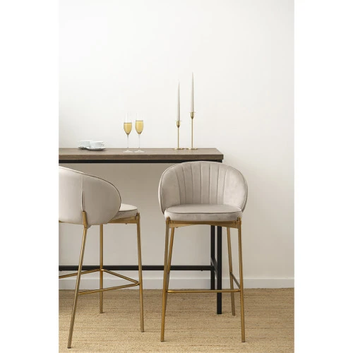 Стул барный coral, велюр, серо-бежевый