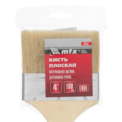 Кисть плоская "Евро" 4", натуральная щетина, деревянная ручка MTX