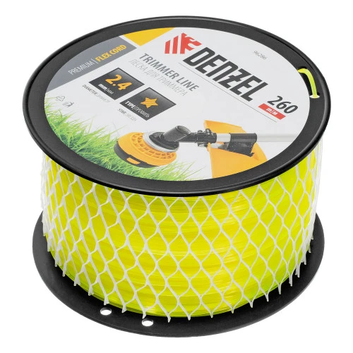 Леска для триммера звезда, 2,4мм х 260м, на DIN катушке FLEX CORD Denzel