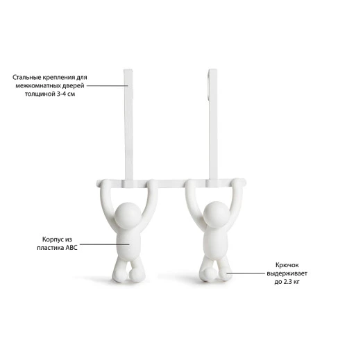 Вешалка надверная buddy, 21,6 см, белая, 2 крючка
