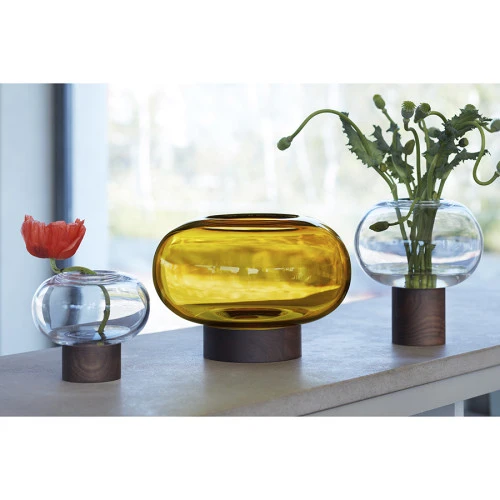 Ваза oblate, 13,5 см, прозрачная/орех