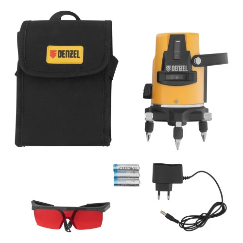 Лазерный уровень LX3, 10 м, ± 0,3 мм/1 м, 635 нм, 4 вертикальных, 1 горизонтальная плоскости, резьба 5/8" Denzel
