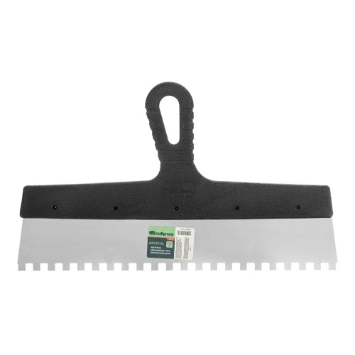 Шпатель из нержавеющей стали, 350 мм, зуб 8 х 8 мм, пластмассовая ручка Сибртех