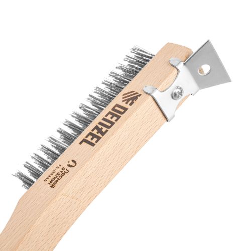 Щетка зачистная 4-х рядная, проволока из нержавеющей стали с деревянной ручкой скребок, EFP// Denzel