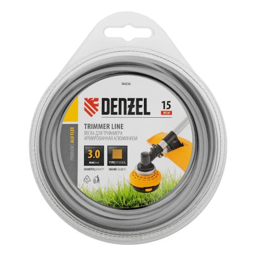 Леска для триммера армированная алюминием квадратная, 3,0мм х 15м, блистер ALUFLEX Denzel
