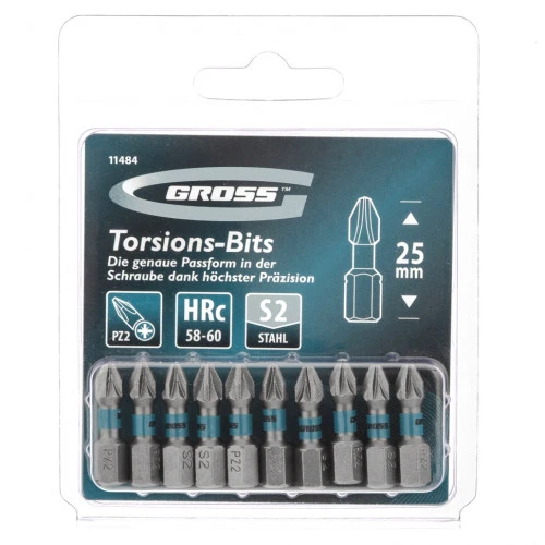 Бита торсионная PZ2 x 25 мм, для ударных шуруповертов, 10 шт. Gross