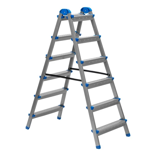 Стремянка двухсторонняя 6 ступеней, сталь профиль, стальные ступени, Сибртех