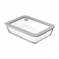 Контейнер для запекания и хранения стеклянный с вакуумным эффектом, 700 мл, светло-серый