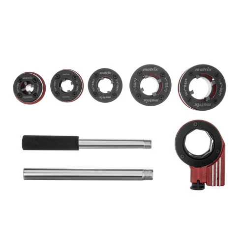 Набор клуппов 1/4-1/2-3/4-1-1.25"+ плашкодержатель с трещоткой, 8 предметов Matrix